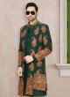 Jacket Style Indowestern In Green Color